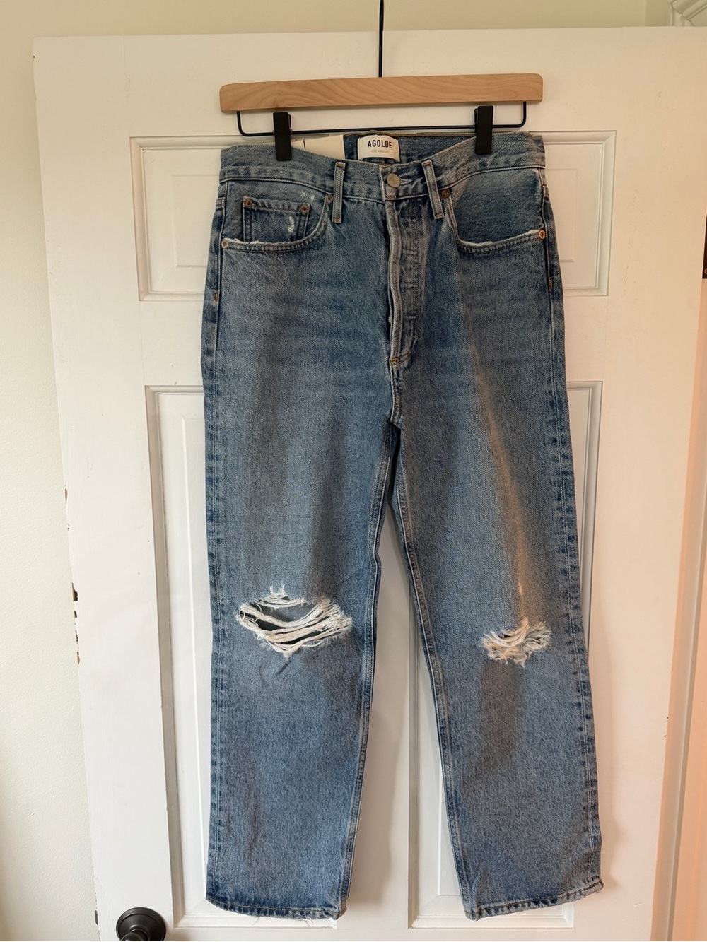 Agolde Lana Crop Light Wash Distressed Straight Womens Jeans NWT